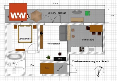 2-Raum-Wohnung mit Balkon und Gartennutzung - Heizung mit erneuerbarer Energie