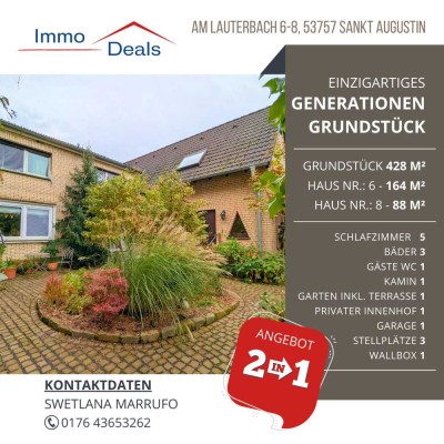 Einzigartiges Generationen-Objekt, Grundstück mit 2 Häusern 164m²/1978 und 88m²/1994, Garage, Garten