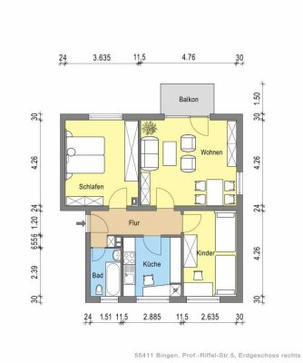 Praktisch geschnittene  3-Zimmer-Wohnung ruhig gelegen