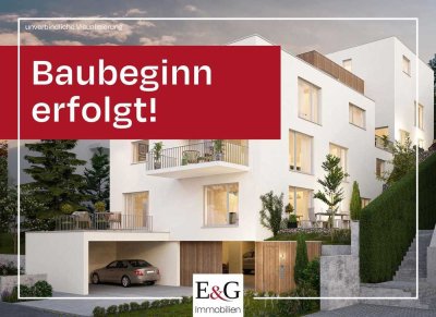 Jetzt Rohbau besichtigen in Halbhöhenlage: Exklusive 3-Zimmer-Neubauwohnung mit Südwest-Terrasse