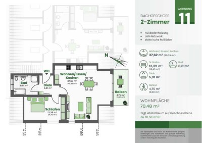 Erstbezug: 2-Zimmer-Wohnung (DG) mit EBK, Balkon (Wohnung 11)