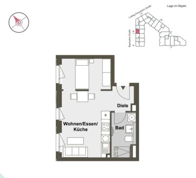 Erstbezug im NEUBAU 1Zimmerwohnung inkl. luxiös EBK zur Miete im Herzen Nürnbergs