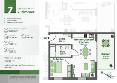 Erstbezug: 2-Zimmer-Wohnung (OG) mit EBK, Balkon (Wohnung 7)