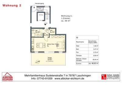 1 Zi. EG mit Terrasse ca. 48 m² - Wohnung 2 - Sudetenstr. 7, 79787 Lauchringen - Neubau