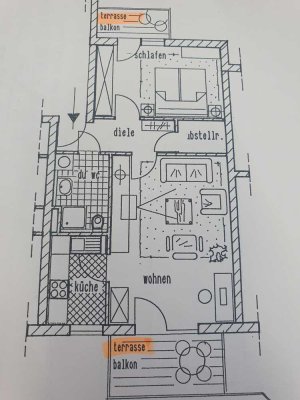 2-Zimmer- Wohnung in Neckarsulm-Obereisesheim mit Terrasse und TG, Kaltmiete € 620,-