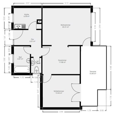 2,5 Zimmer EG Wohnung mit Terrasse & Garten, frisch renoviert