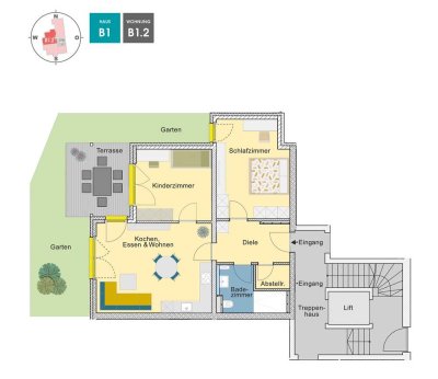 Gut durchdachte 3 Zimmer Erdgeschosswohnung mit privatem Garten | B1.2