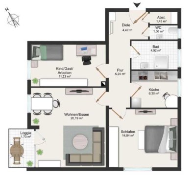 Schöne 3-Zimmer-Whg. m. Balkon u. EBK in Passau-Grubweg