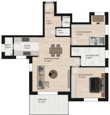 KfW 40 förderfähig WHG 19: Moderne Drei-Zimmer-Wohnung mit großem Garten nähe Ölpersee