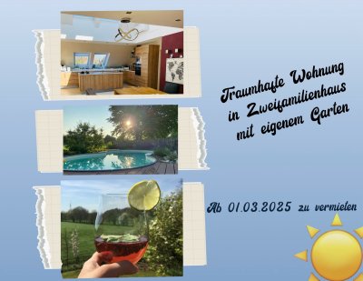 Exklusive Wohnung in grüner, ruhiger Lage mit eigenem Eingang/Hof und Garten (Pool, Spielbereich und Gartenhaus)