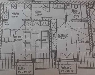 ruhige, moderne 2 Zimmer Dachgeschoss-Wohnung mit 2 Balkonen, Galerie und Garage