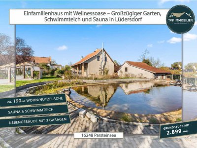 � Einfamilienhaus mit Wellnessoase – Großzügiger Garten, Schwimmteich und Sauna in Lüdersdorf