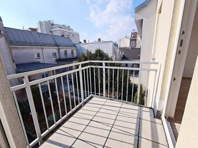 HILSCHERGASSE, U6-NÄHE, sonnige 58 m2 Neubau mit 3 m2 Balkon, Wohnküche, 2 Zimmer, Wannenbad, Parketten