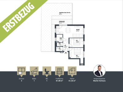 Neubau || Erstbezug - 3 Zimmer-Wohnung mit Terrasse und Garten || EG || Nähe Aspern - Essling