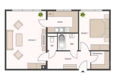 2-Zimmer-Wohnung mit extra Küchenbereich im 3. Liftstock