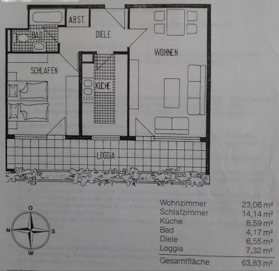 Gepflegte, helle 2 - Zimmer - Wohnung mit großer Loggia von Privat Loggia