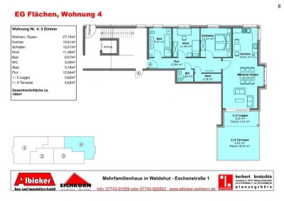 3,5  Zimmerwohnung Erdgeschoss mit Terrasse ca. 100 m², mit Lift