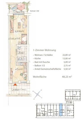 Attraktive, barrierefreie 1,5-Zimmer-Wohnung inkl. Küche