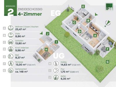 Traumwohnung auf 2 Ebenen – großer privater Garten inklusive (Wohnung 2)