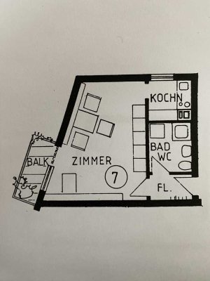 Schöne helle 1-Raum-EG-Wohnung mit Balkon und EBK in Waiblingen