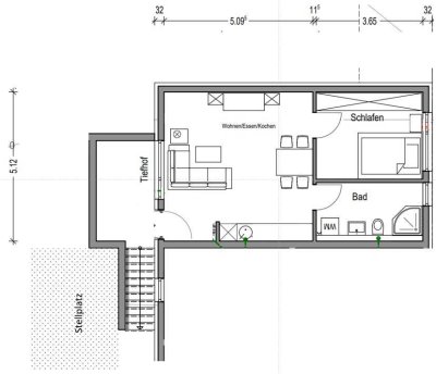 2-Zimmer-Wohnung in Heuchlingen (Erstbezug, Bad mit Tageslicht, Innenhof mit Abendsonne)