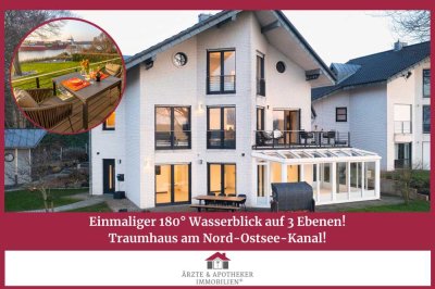 Einmaliger 180° Wasserblick auf 3 Ebenen!
Traumhaus am Nord-Ostsee-Kanal!