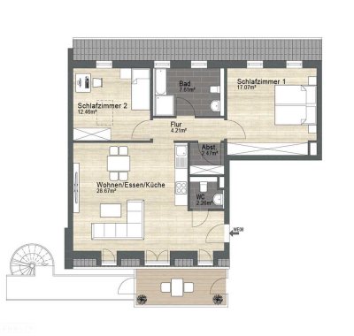 3- Zimmer Wohnung im Dachgeschoss, Erstbezug im Zentrum