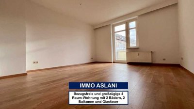 Bezugsfreie und großzügige 4 Raum-Wohnung mit 2 Bädern, 2 Balkonen und Glasfaser