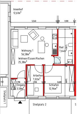 Helle, ebenerdige, grundsanierte 2-Zimmer-Wohnung