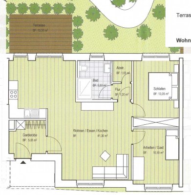 Attraktive 3 Zimmer Parterrewohnung mit Terrasse, Neubau, separater Eingang im Mehrfamilienhaus