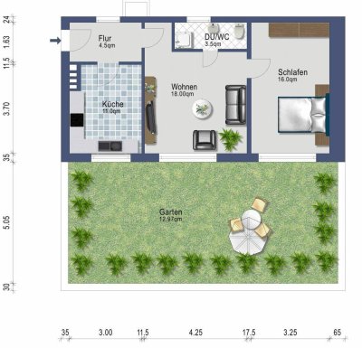 Sonnige Gartenwohnung mit 2 Zimmern - ab 1. Dezember oder später - 938 EUR Heizung inklusive