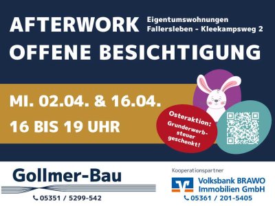 AFTER - WORK - BESICHTIGUNG am Mittwoch, den 02.04. & 16.04.2025 von 16 bis 19 Uhr in FALLERSLEBE...