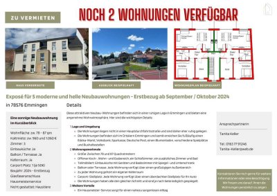 2 moderne und helle 3-Zimmer-Neubauwohnungen mit Balkon und Einbauküche in Emmingen