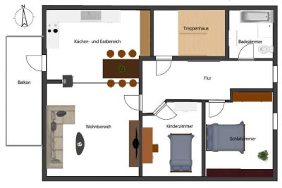 Vermietete Dachgeschosswohnung mit Balkon, großem Garten und Stellplatz