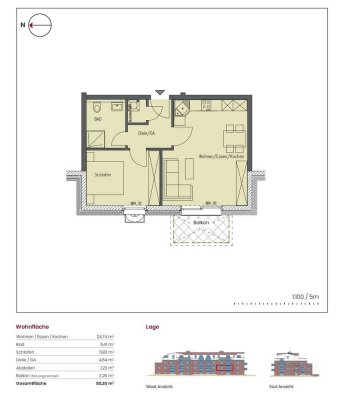 Neubauwohnung mit Balkon und EBK: Stilvolle 2-Zimmer-Wohnung mit geh. Innenausstattung