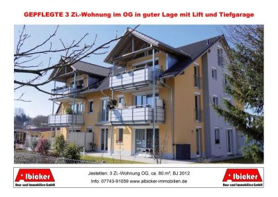 3 Zi.-Wohnung OG mit Balkon, Tiefgarage und Stellplatz, ca. 80 m², BJ 2012