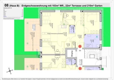 Sofort fertig! 103m² Gartenwohnung, überdachte Terrasse, 210m² Privatgarten (08)