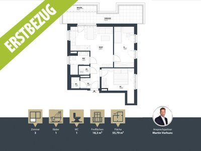 Neubau || Erstbezug - 3 Zimmer-Wohnung mit Terrasse || 2.OG || Nähe Aspern - Essling