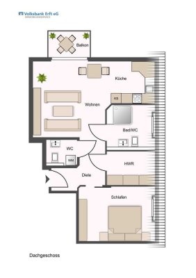 Charmante 2-Zimmer-Wohnung im Neubau-Dachgeschoss, zzgl. Aufzug, Balkon und PKW-Stellplatz