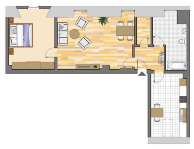 2,5 Zimmer Wohnung im Dachgeschoss mit einem wohlfühl Wannenbad