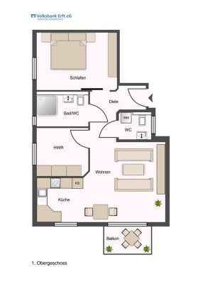 Neubaukomfort: Exklusive 2-Zimmer-Wohnung im 1. Obergeschoss mit Aufzug; Balkon; und PKW-Stellplatz