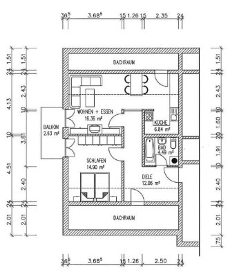 Kleine gemütliche 2 Zimmer Dachgeschosswohnung zu vermieten