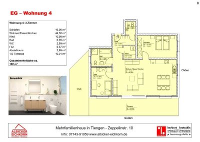 3 Zi. EG mit Terrasse ca. 102 m² - Wohnung 4 - Zeppelinstr. 10, 79761 Waldshut-Tiengen - Neubau