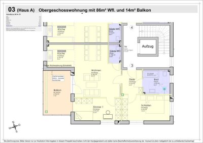 A03 - 86m² Komfort OG Wohnung mit XXL Balkon, Gäste WC