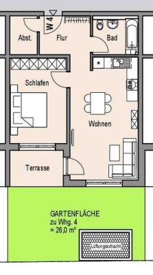 Erstbezug! Moderne 2-Zimmer-Wohnung mit kleinem Garten, Südausrichtung