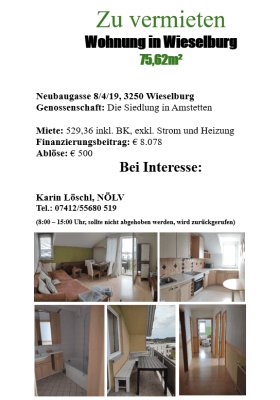 Genossenschaftswohnung in 3250 Wieselburg zu vermieten!