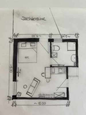 Möblierte 1-Zimmer-Wohnung mit Dachterrasse und EBK an Wochenendheimfahrer auf Zeit zu vermieten