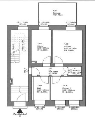 3-Raumwohnung mit Erdgeschoss mit Einbauküche und Terrasse