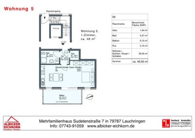 1 Zi. OG mit Balkon ca.46 m² - Wohnung 5 - Sudetenstr. 7, 79787 Lauchringen - Neubau