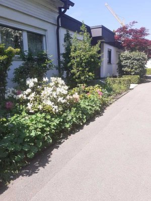 Mod. Bungalow, hell, Garten, Garage, Gartenhaus